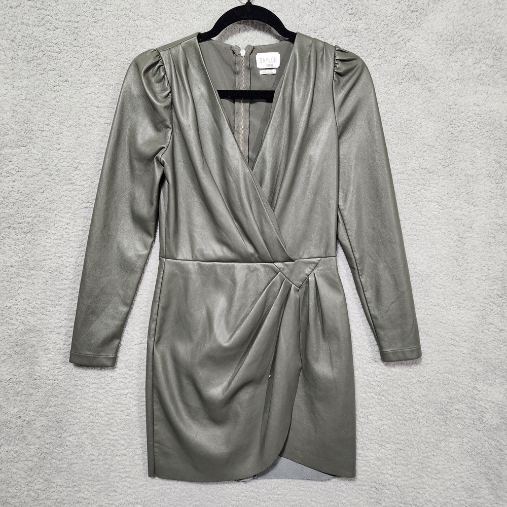 Saylor Dress Womens Small Gray Veronicka‎ Faux Leather Mini Cocktail Party